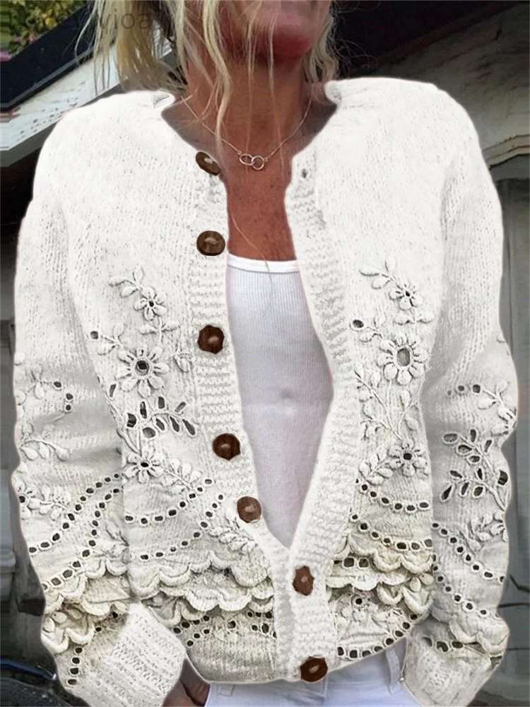 Damen Geblümt Lässig Frühling/Herbst Print Strickjacke