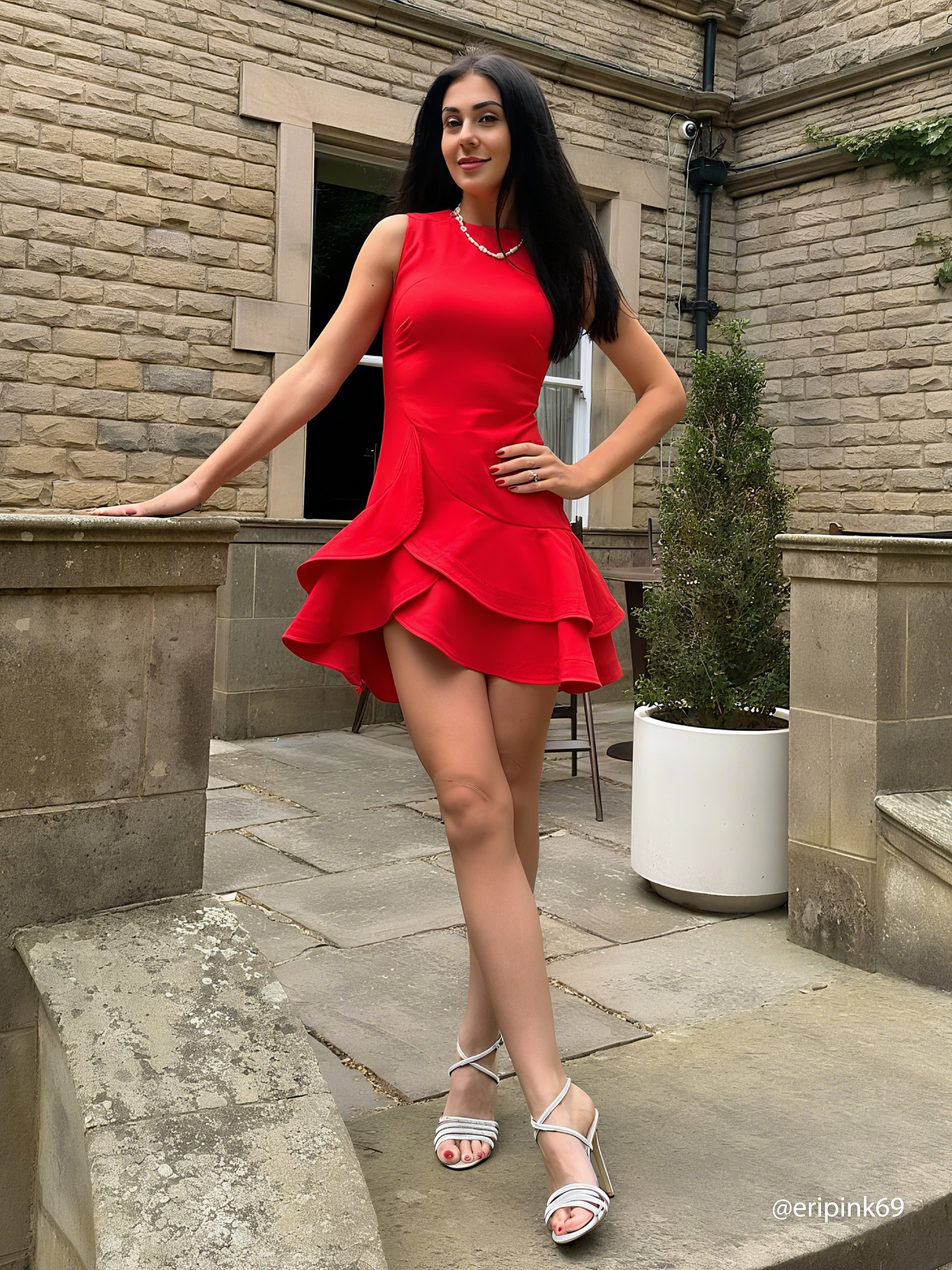 Damen Ärmellos Sommer Unifarben Gerüscht Kleid Rundhals Date Ausgehen Urban Mini A-Linien Rot