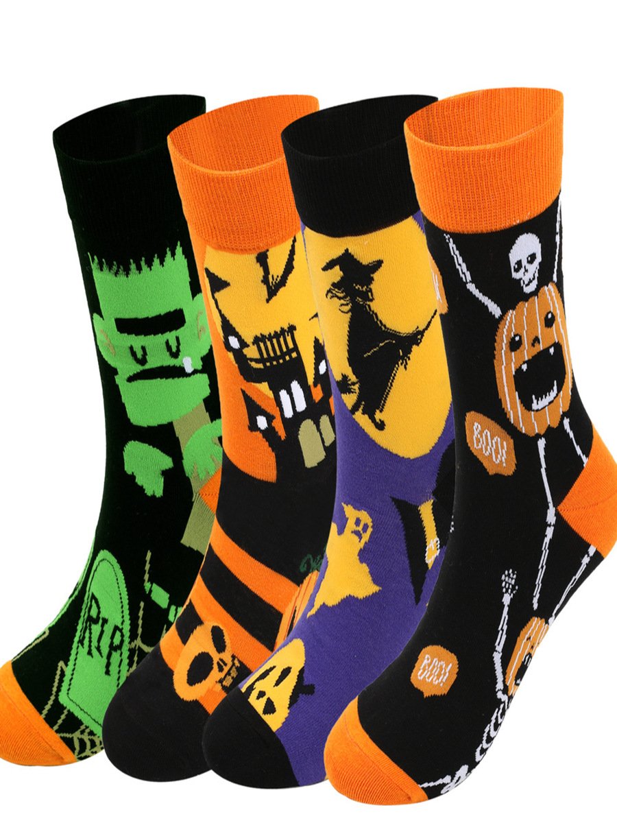 Halloween Große Größen Baumwolle Socken Herbst und Winter Neu Hexe Kürbis Schloss Mittelrohr Socken