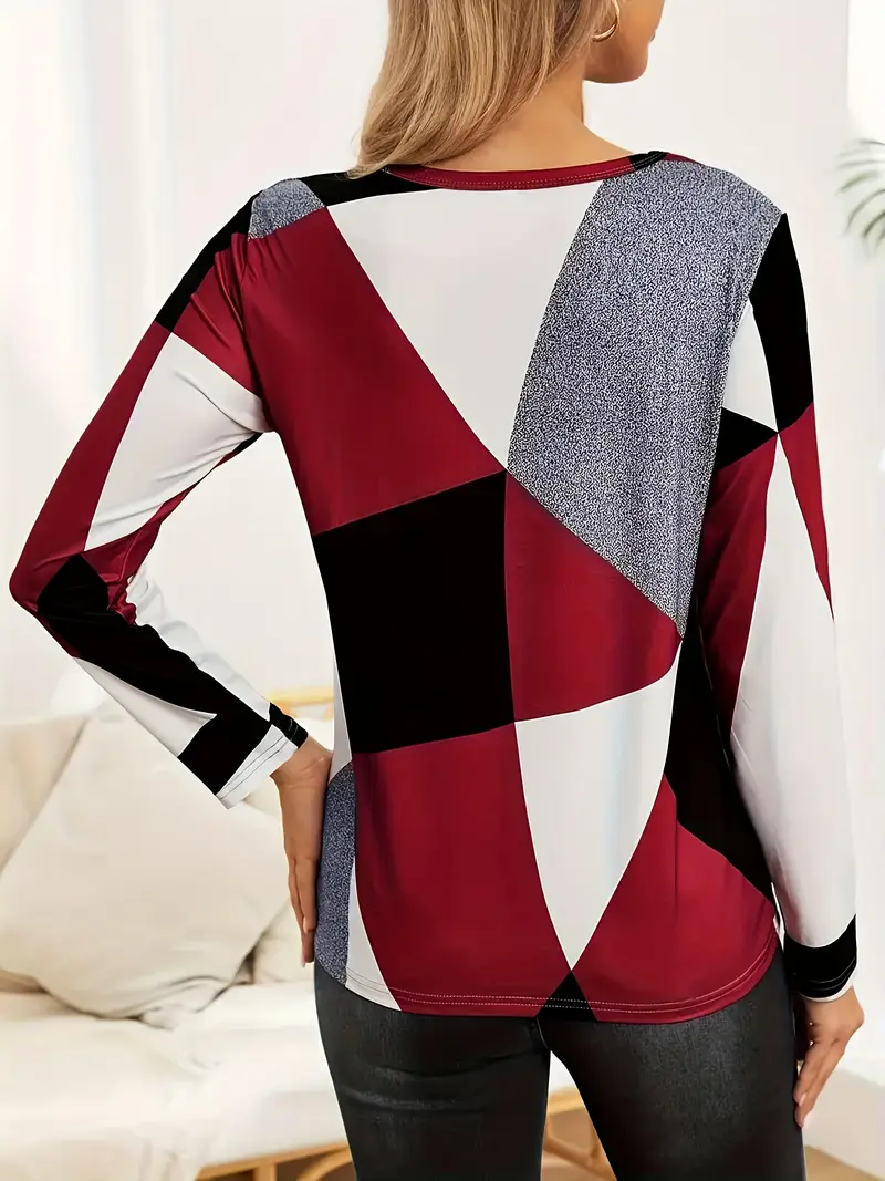 Damen Abstrakt Langarm T-Shirts T-Shirt Rundhals Print Lässig Frühling/Herbst T-Shirt mit Grafik Oberteile