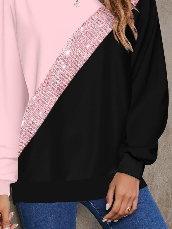Damen Multifarben Block Rundhals Print Lässig Frühling/Herbst Langarm Sweatshirt