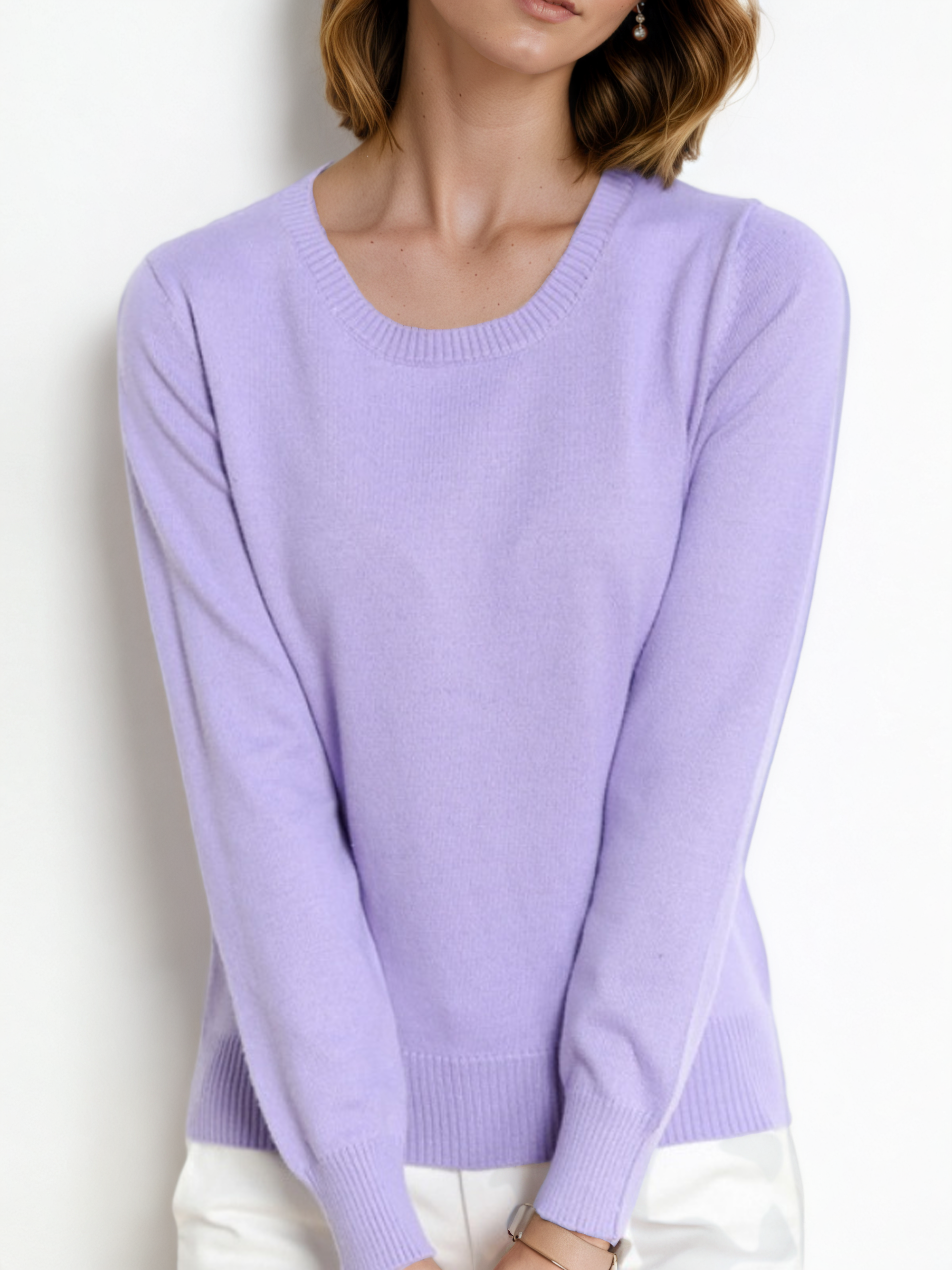 Damen Unifarben Nahtverarbeitung Frühling/Herbst Straße Langarm Rundhals Pullover
