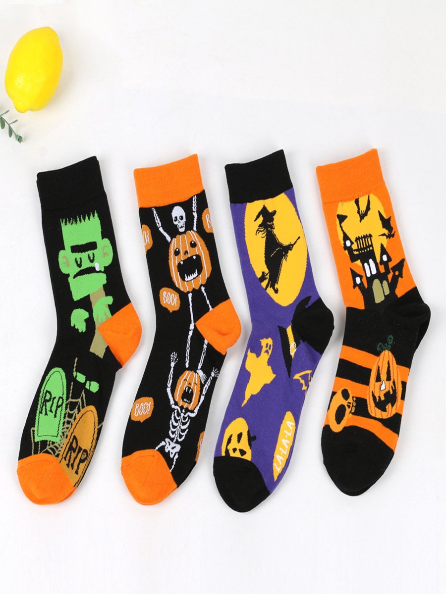 Halloween Große Größen Baumwolle Socken Herbst und Winter Neu Hexe Kürbis Schloss Mittelrohr Socken