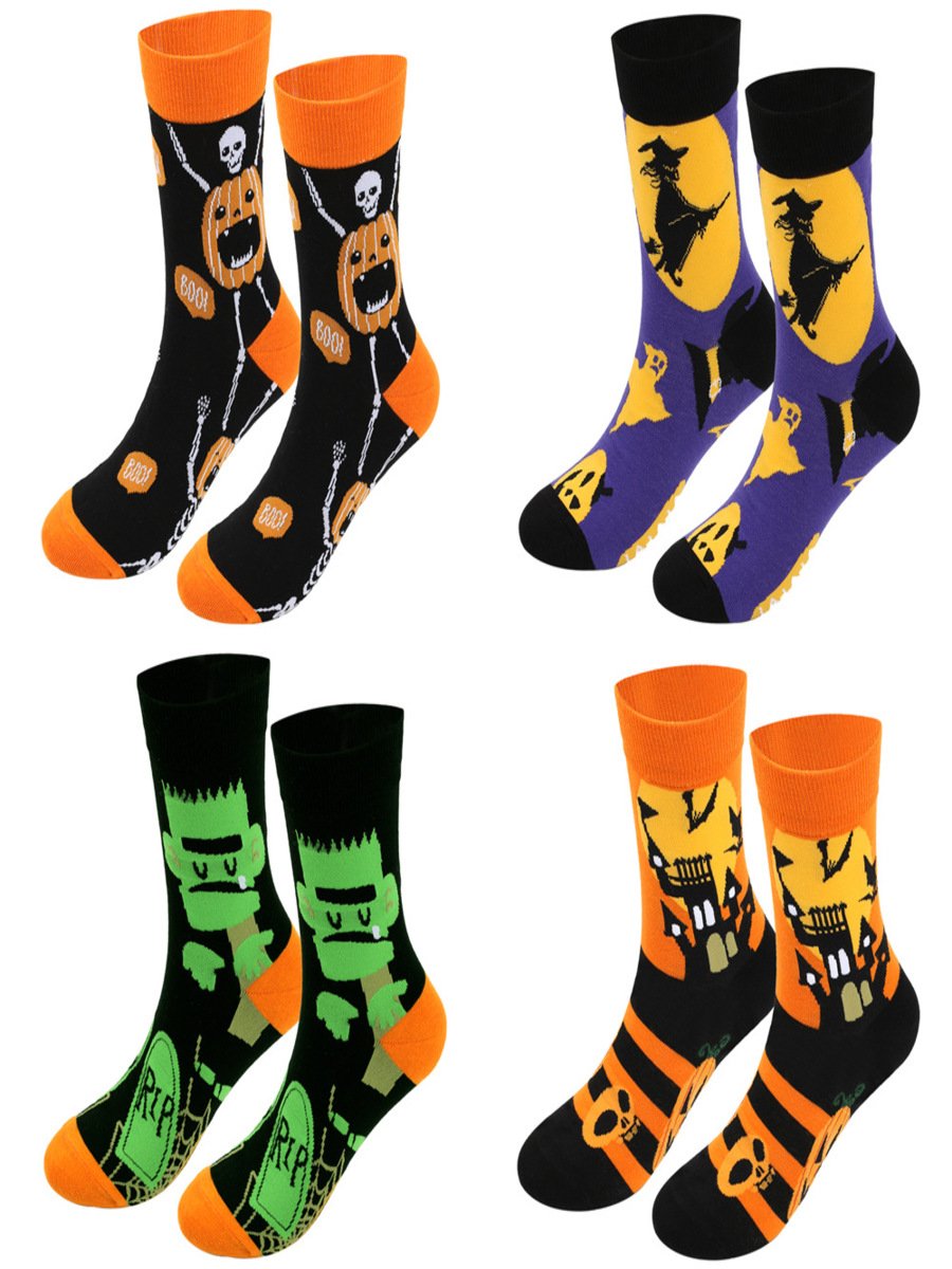 Halloween Große Größen Baumwolle Socken Herbst und Winter Neu Hexe Kürbis Schloss Mittelrohr Socken
