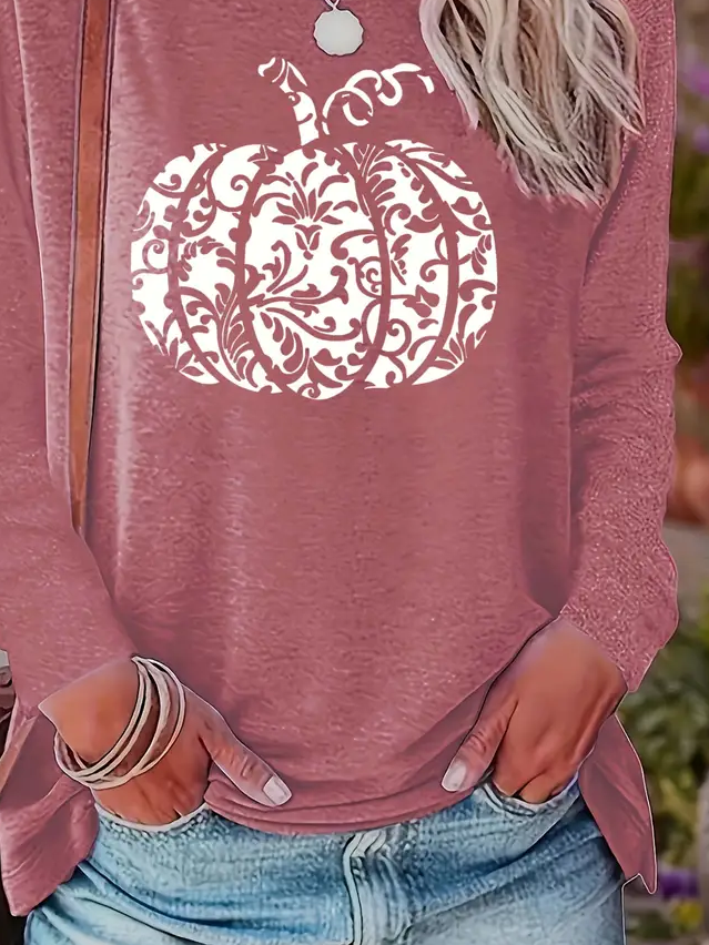 Damen Halloween (Kürbis) Langarm T-Shirts T-Shirt Rundhals Print Lässig Frühling/Herbst T-Shirt mit Grafik Oberteile