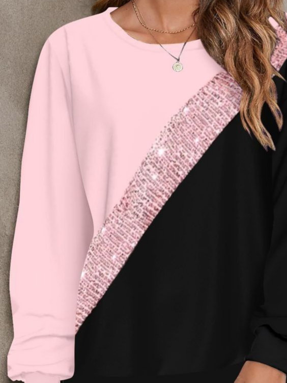Damen Multifarben Block Rundhals Print Lässig Frühling/Herbst Langarm Sweatshirt