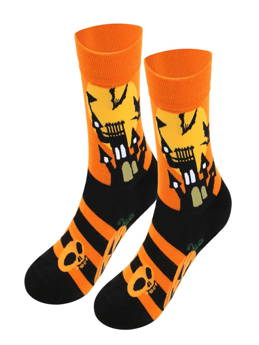 Halloween Große Größen Baumwolle Socken Herbst und Winter Neu Hexe Kürbis Schloss Mittelrohr Socken