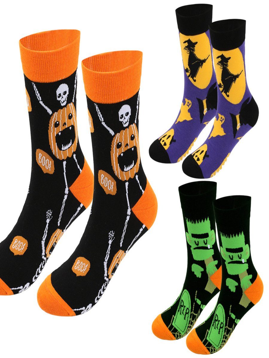Halloween Große Größen Baumwolle Socken Herbst und Winter Neu Hexe Kürbis Schloss Mittelrohr Socken