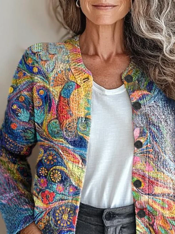 Damen Abstrakt Retro Frühling/Herbst Print Strickjacke