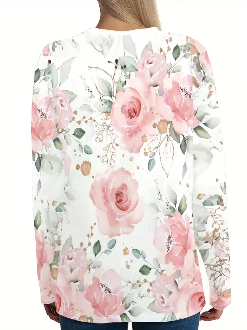 Damen Geblümt Langarm T-Shirts T-Shirt Rundhals Print Lässig Frühling/Herbst T-Shirt mit Grafik Oberteile