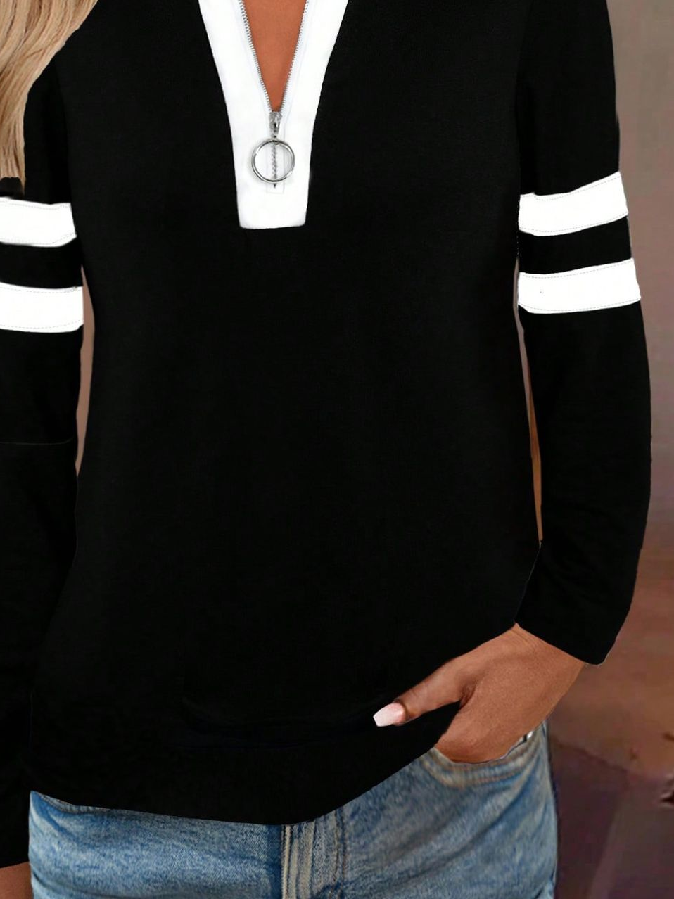 Damen Gestreift Rundhals Print Lässig Frühling/Herbst Langarm Sweatshirt