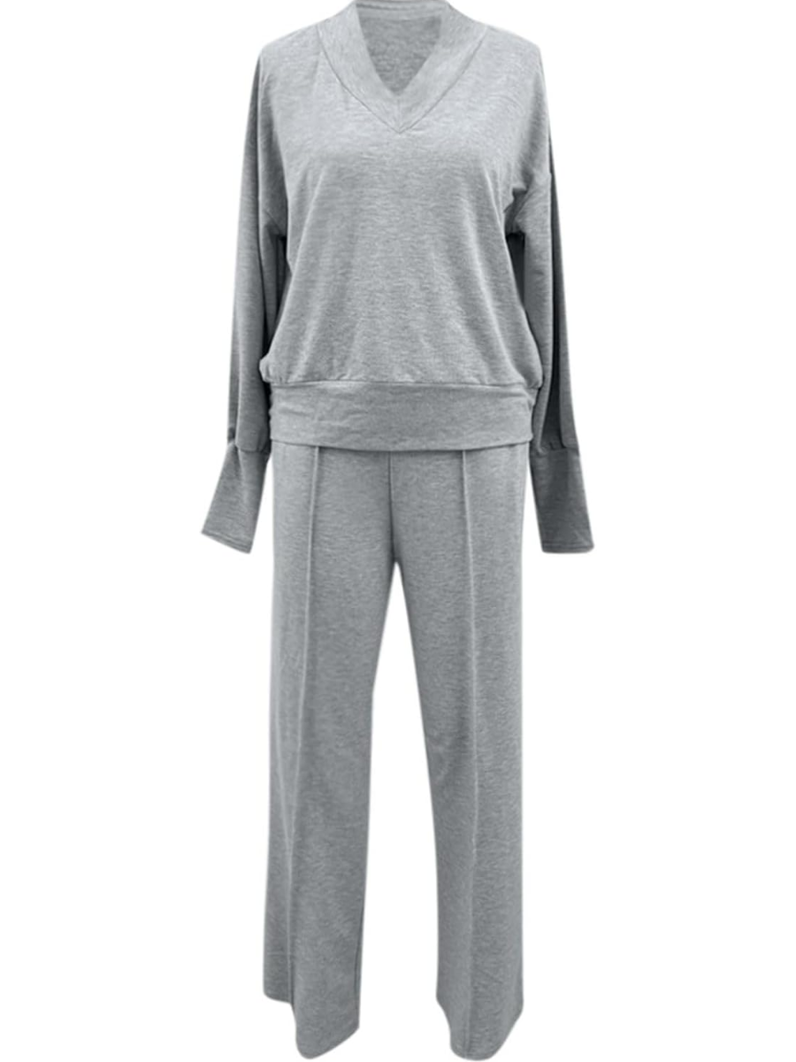 Damen Unifarben Nahtverarbeitung Zweiteiliges Set Täglich Langarm Lässig Frühling/Herbst Bluse mit Hose Matching Set