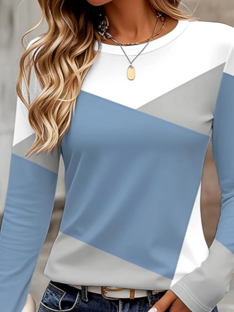 Damen Abstrakt Langarm T-Shirts T-Shirt Rundhals Print Lässig Frühling/Herbst T-Shirt mit Grafik Oberteile