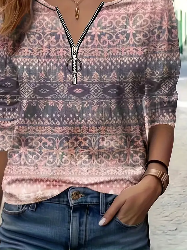 Damen Ethnisch Rundhals Print Lässig Frühling/Herbst Langarm Sweatshirt