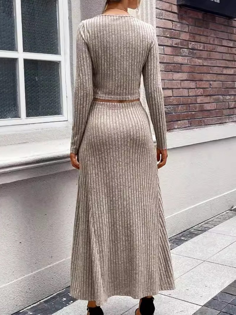 Damen Unifarben Nahtverarbeitung Zweiteiliges Set Täglich Langarm Lässig Frühling/Herbst Bluse mit Rock Matching Set
