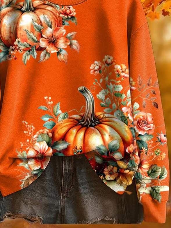 Damen Geblümt Rundhals Print Lässig Frühling/Herbst Langarm Sweatshirt