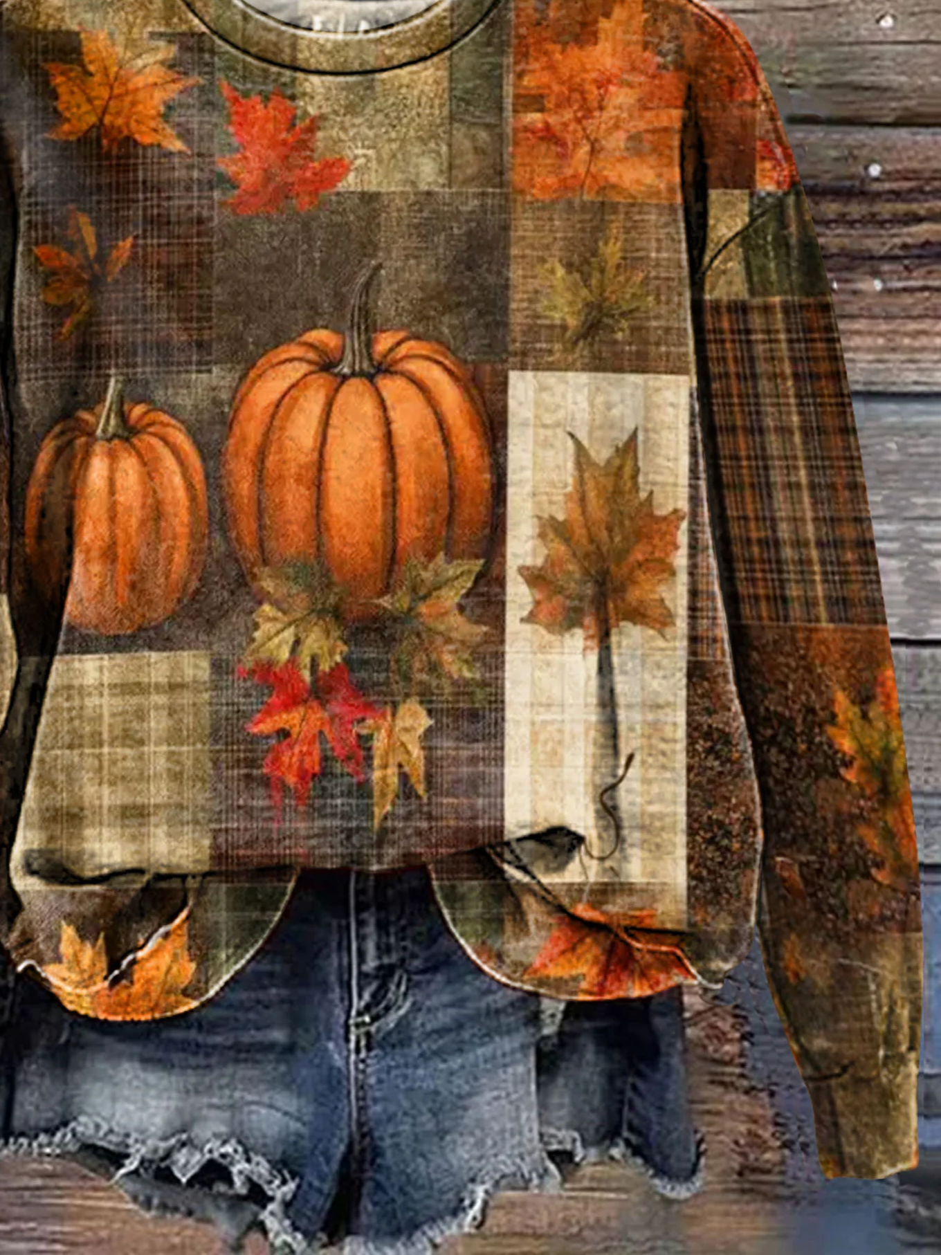 Damen Ahornblatt Rundhals Print Lässig Frühling/Herbst Langarm Sweatshirt