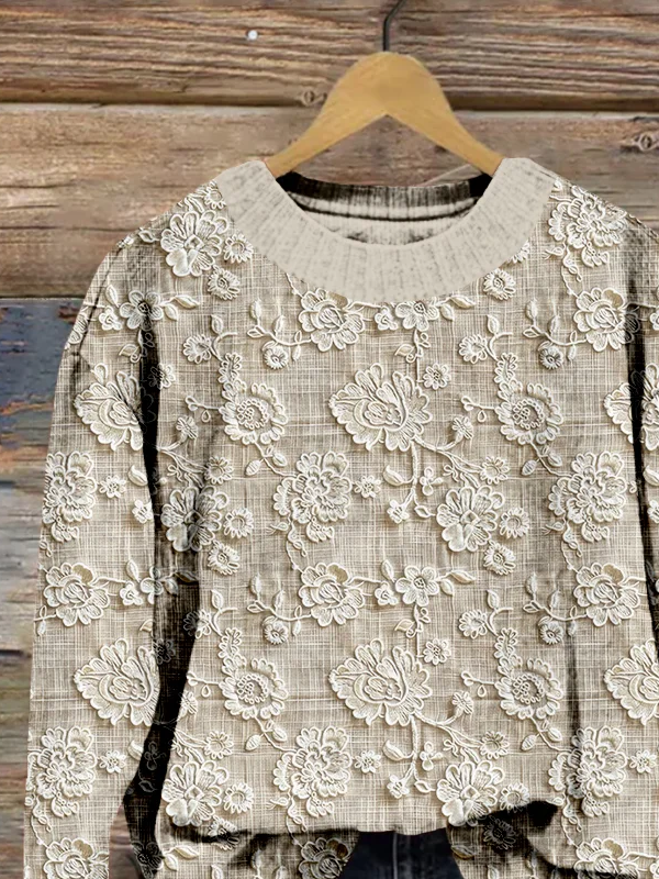 Damen Geblümt Print Frühling/Herbst Lässig Langarm Rundhals Strickpullover