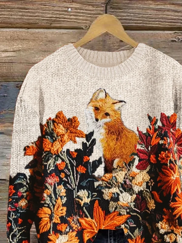 Damen Geblümt Print Frühling/Herbst Lässig Langarm Rundhals Strickpullover
