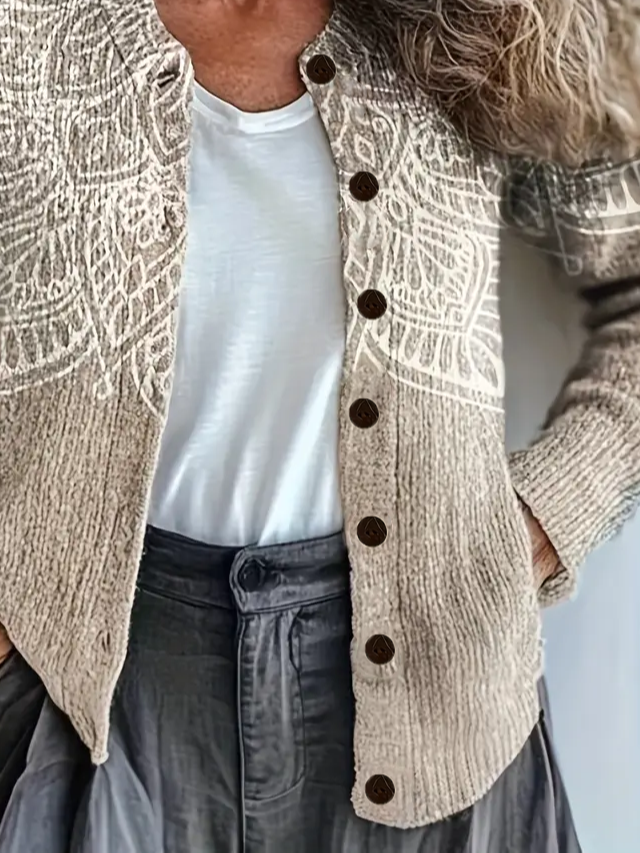 Damen Abstrakt Retro Frühling/Herbst Print Strickjacke
