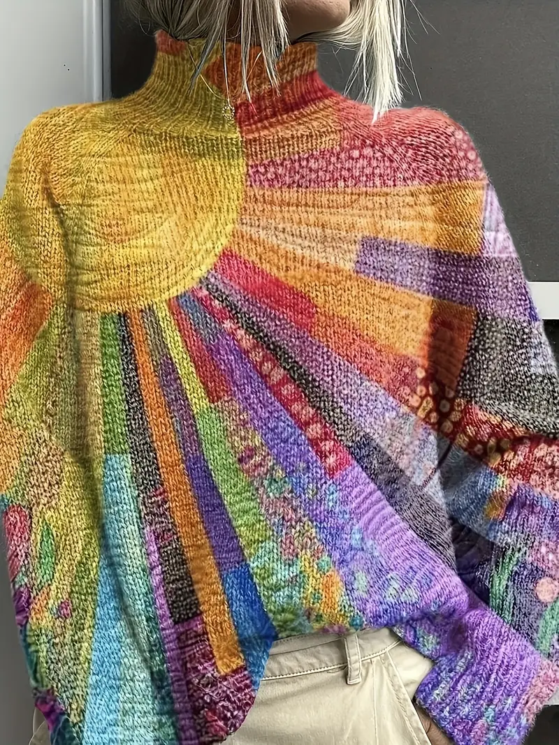Damen Abstrakt Print Frühling/Herbst Retro Langarm Rollkragen Pullover