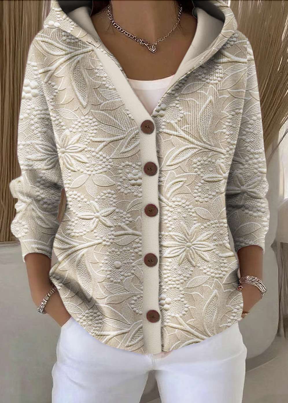 Damen Geblümt Langarm Kapuze Lässig Frühling/Herbst Strickjacke Oberbekleidung