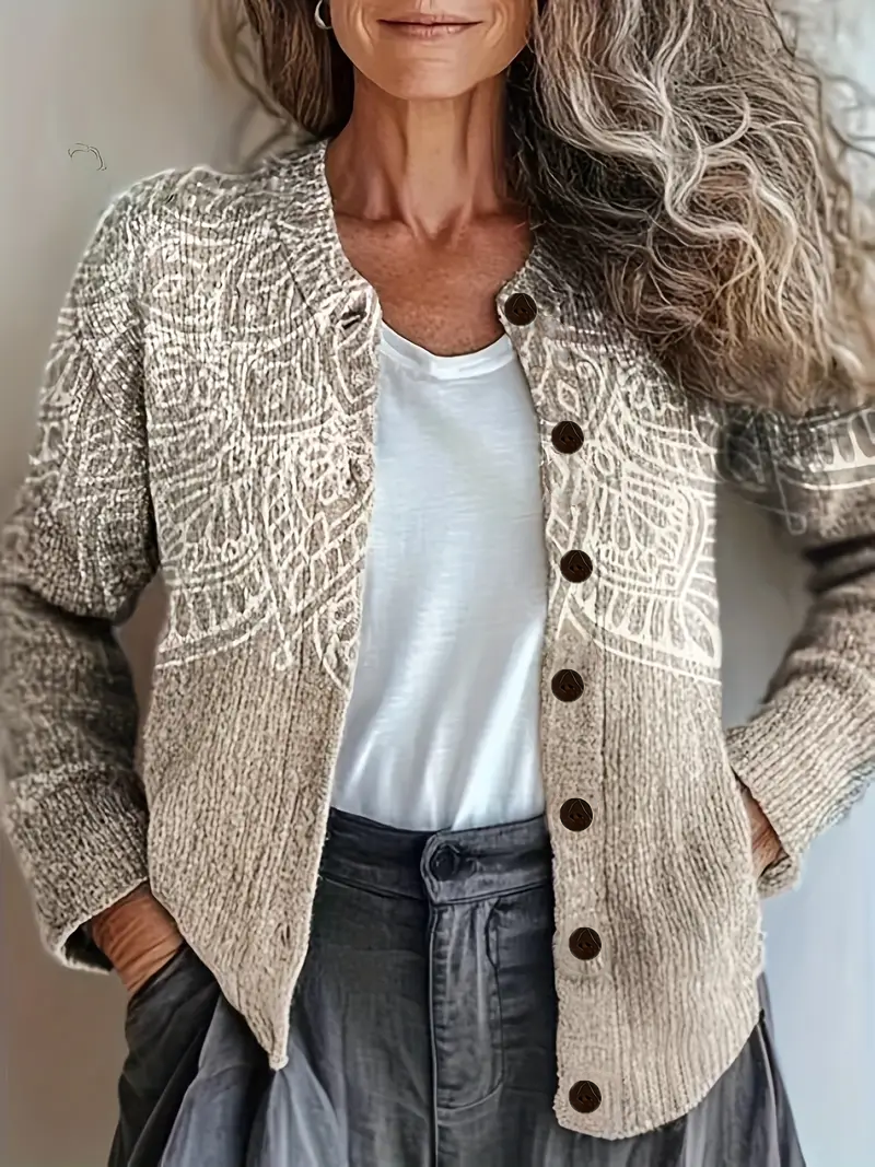 Damen Abstrakt Retro Frühling/Herbst Print Strickjacke