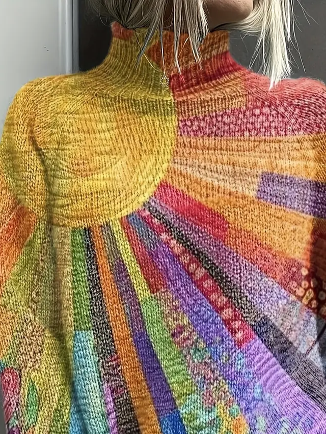 Damen Abstrakt Print Frühling/Herbst Retro Langarm Rollkragen Pullover