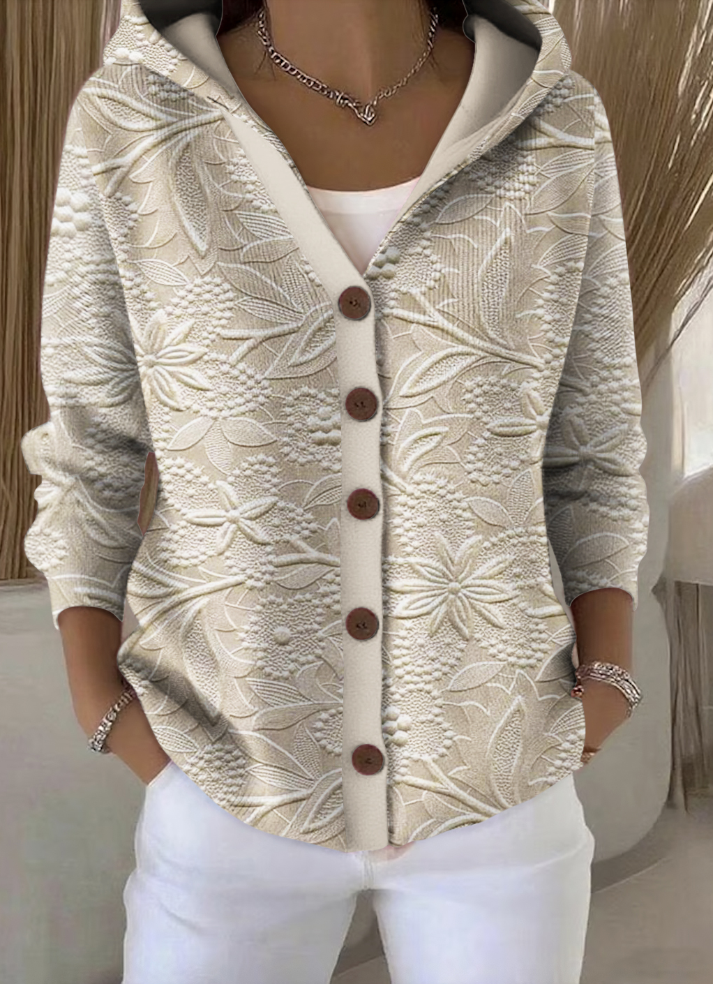 Damen Geblümt Langarm Kapuze Lässig Frühling/Herbst Strickjacke Oberbekleidung