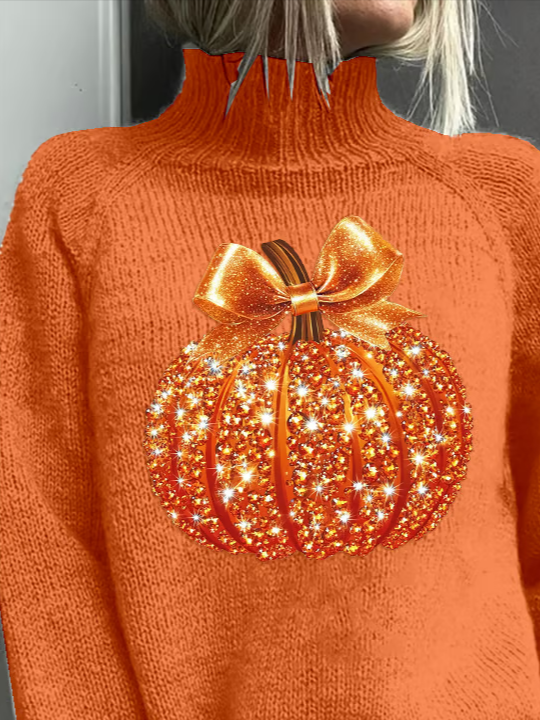 Damen Halloween (Kürbis) Print Frühling/Herbst Retro Langarm Rollkragen Pullover