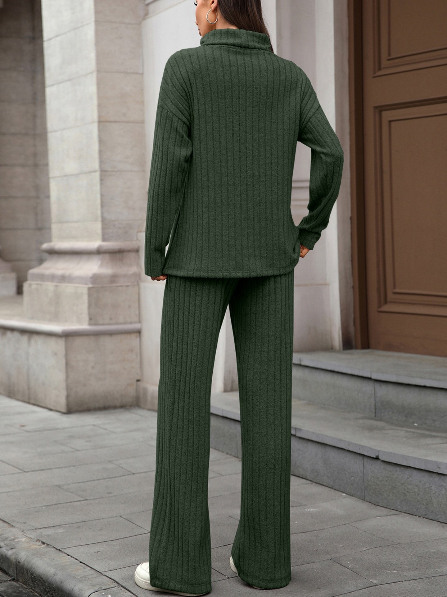 Damen Unifarben Nahtverarbeitung Zweiteiliges Set Täglich Langarm Lässig Frühling/Herbst Bluse mit Hose Matching Set