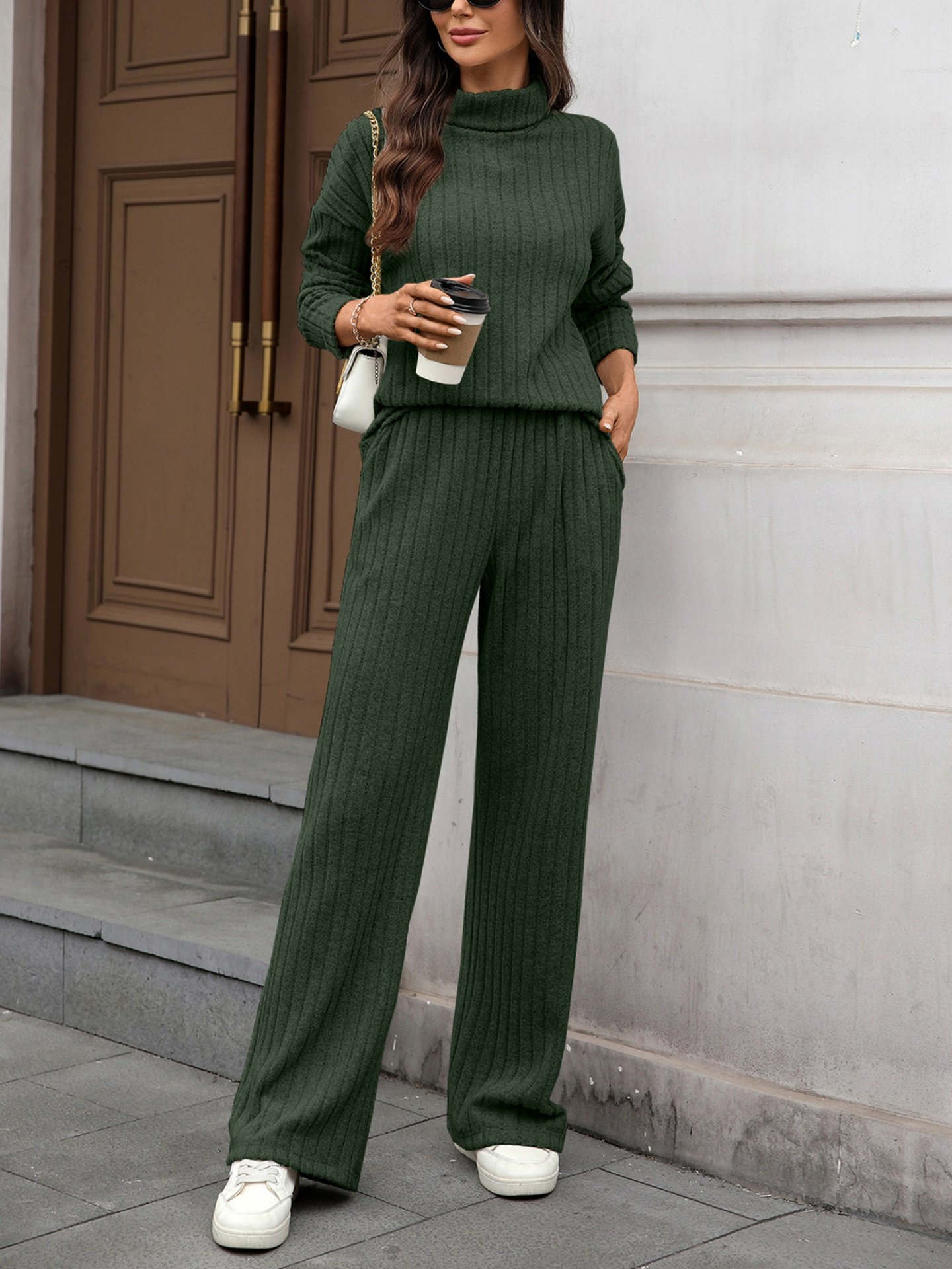 Damen Unifarben Nahtverarbeitung Zweiteiliges Set Täglich Langarm Lässig Frühling/Herbst Bluse mit Hose Matching Set