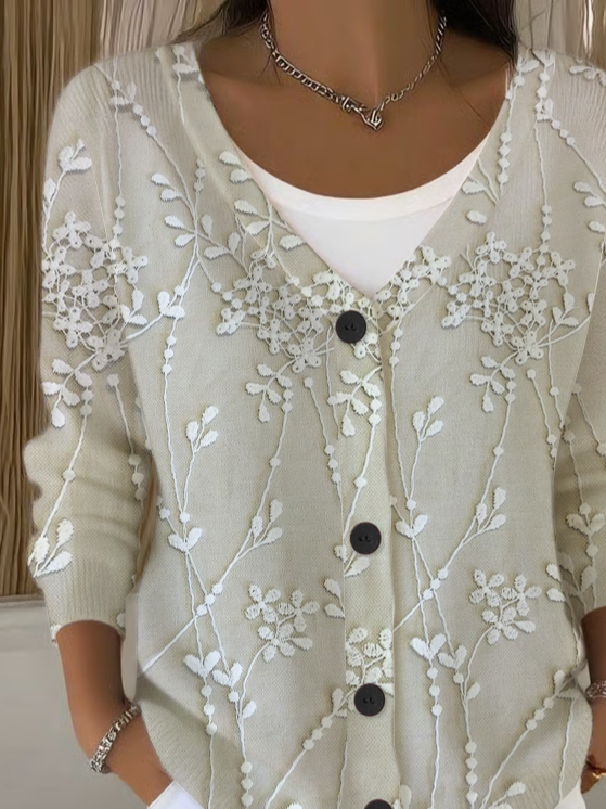 Damen Geblümt Langarm V-Ausschnitt Lässig Frühling/Herbst Strickjacke Oberbekleidung