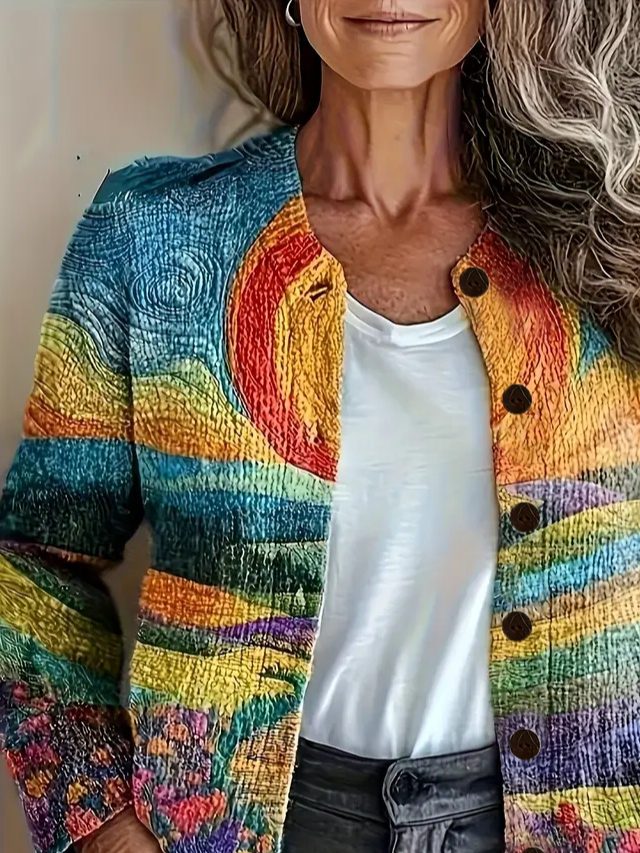 Damen Abstrakt Retro Frühling/Herbst Print Strickjacke