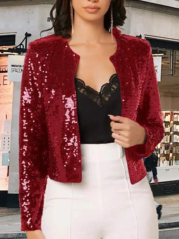 Damen Frühling/Herbst Oberbekleidung Retro Nahtverarbeitung Unifarben Langarm Stehkragen Jacke