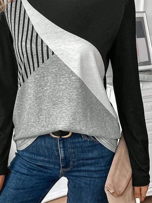 Damen Abstrakt Langarm T-Shirts T-Shirt Rundhals Print Lässig Frühling/Herbst T-Shirt mit Grafik Oberteile