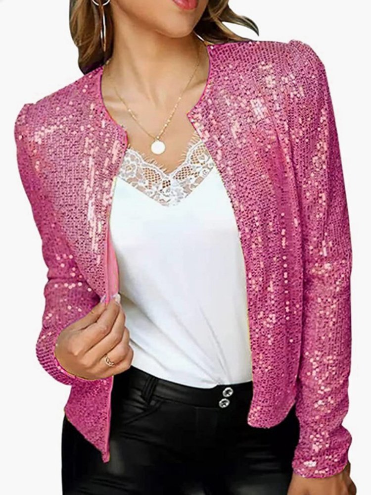 Damen Frühling/Herbst Oberbekleidung Retro Nahtverarbeitung Unifarben Langarm Stehkragen Jacke