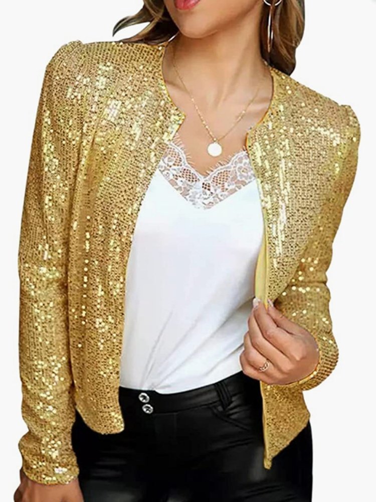 Damen Frühling/Herbst Oberbekleidung Retro Nahtverarbeitung Unifarben Langarm Stehkragen Jacke