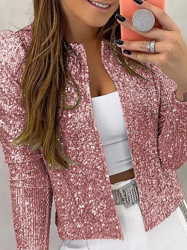 Damen Frühling/Herbst Oberbekleidung Retro Nahtverarbeitung Unifarben Langarm Stehkragen Jacke