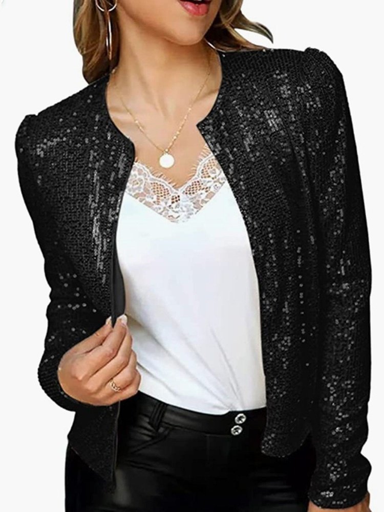 Damen Frühling/Herbst Oberbekleidung Retro Nahtverarbeitung Unifarben Langarm Stehkragen Jacke