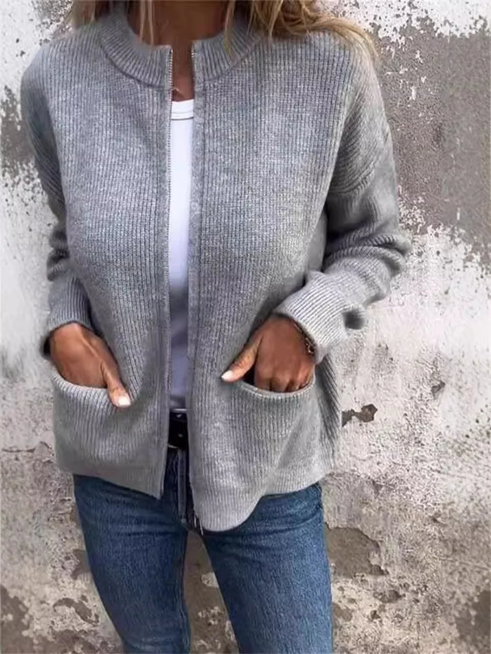 Damen Frühling/Herbst Oberbekleidung Retro Nahtverarbeitung Unifarben Langarm Stehkragen Jacke