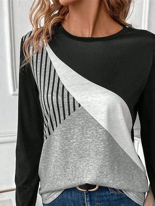Damen Abstrakt Langarm T-Shirts T-Shirt Rundhals Print Lässig Frühling/Herbst T-Shirt mit Grafik Oberteile