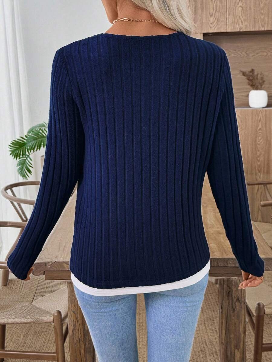 Damen Unifarben Langarm T-Shirts T-Shirt V-Ausschnitt Lässig Frühling/Herbst Oberteile