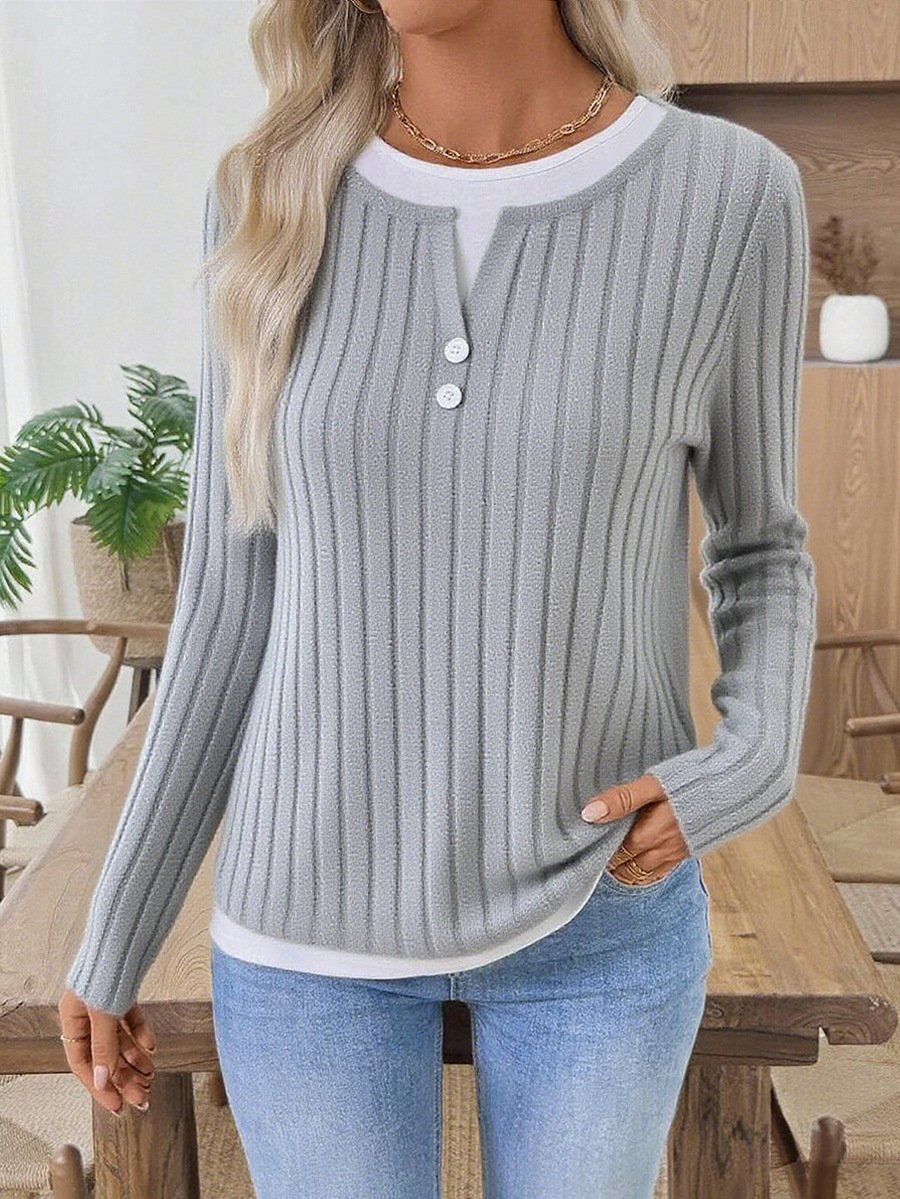 Damen Unifarben Langarm T-Shirts T-Shirt V-Ausschnitt Lässig Frühling/Herbst Oberteile