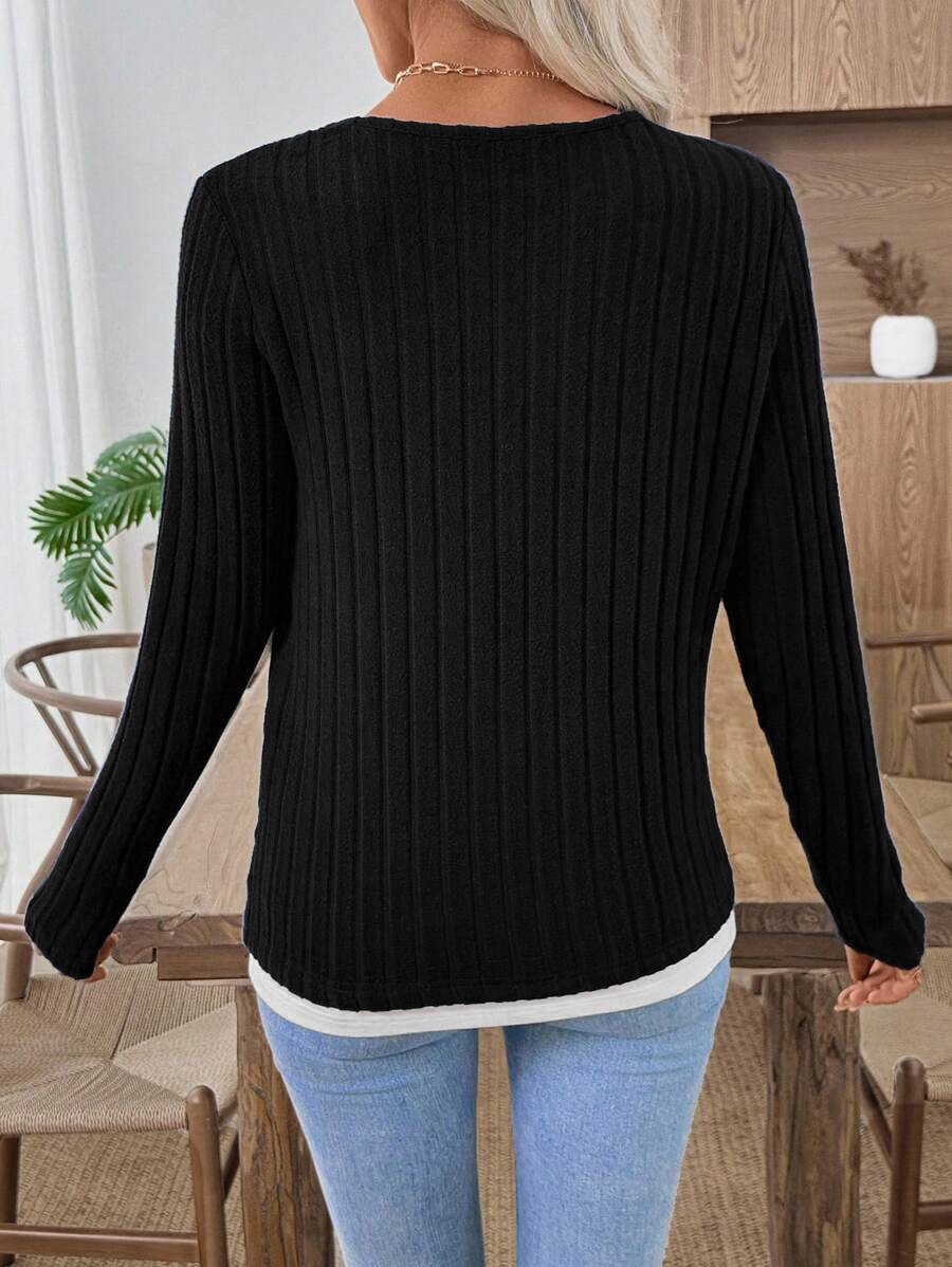 Damen Unifarben Langarm T-Shirts T-Shirt V-Ausschnitt Lässig Frühling/Herbst Oberteile