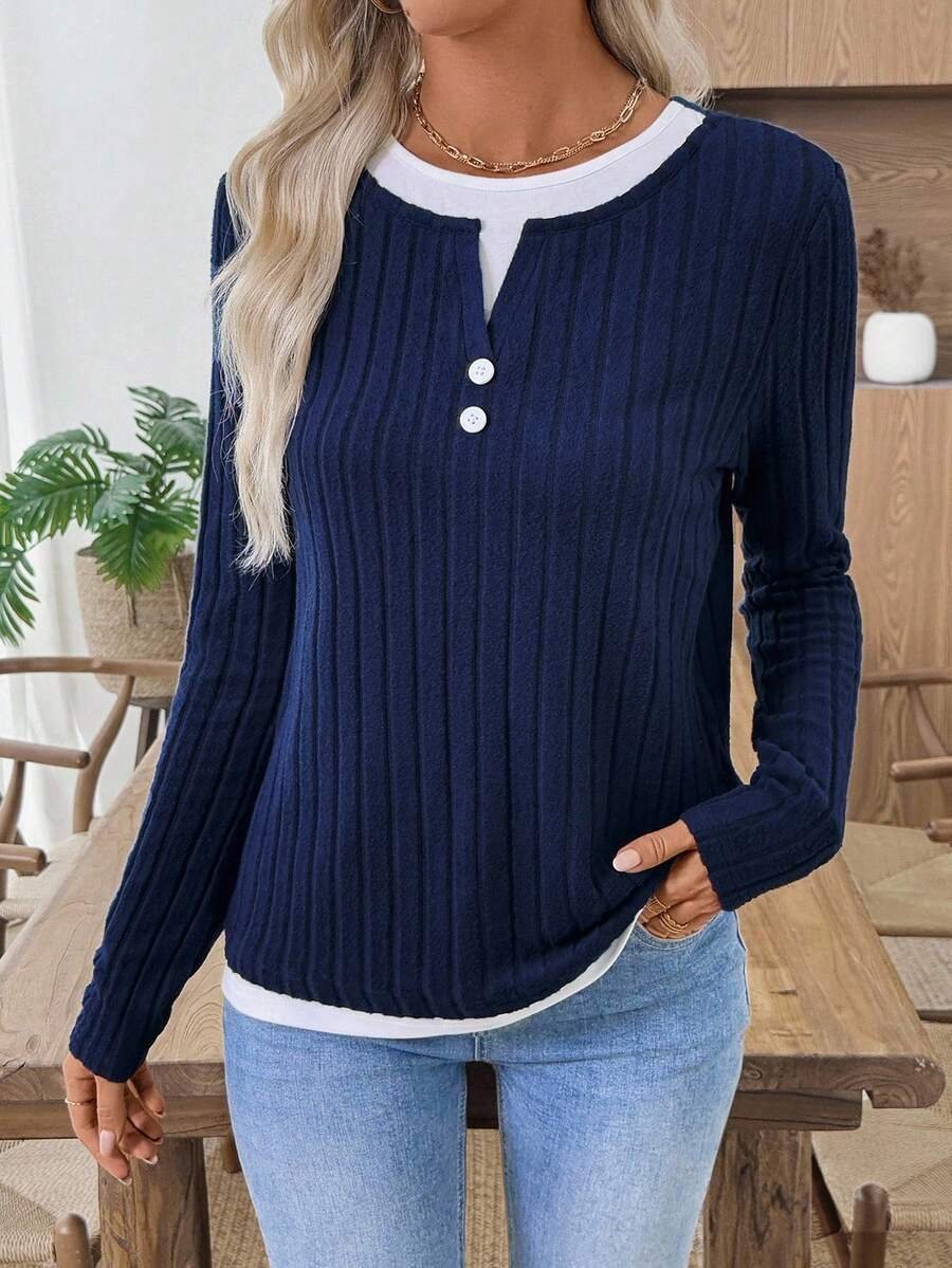 Damen Unifarben Langarm T-Shirts T-Shirt V-Ausschnitt Lässig Frühling/Herbst Oberteile