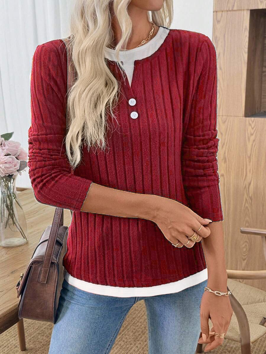 Damen Unifarben Langarm T-Shirts T-Shirt V-Ausschnitt Lässig Frühling/Herbst Oberteile