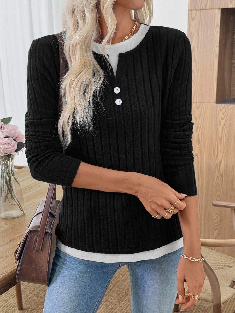 Damen Unifarben Langarm T-Shirts T-Shirt V-Ausschnitt Lässig Frühling/Herbst Oberteile