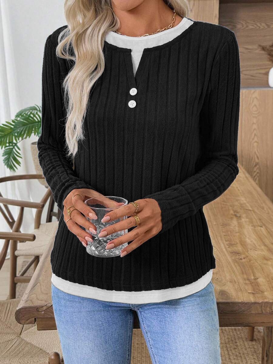 Damen Unifarben Langarm T-Shirts T-Shirt V-Ausschnitt Lässig Frühling/Herbst Oberteile