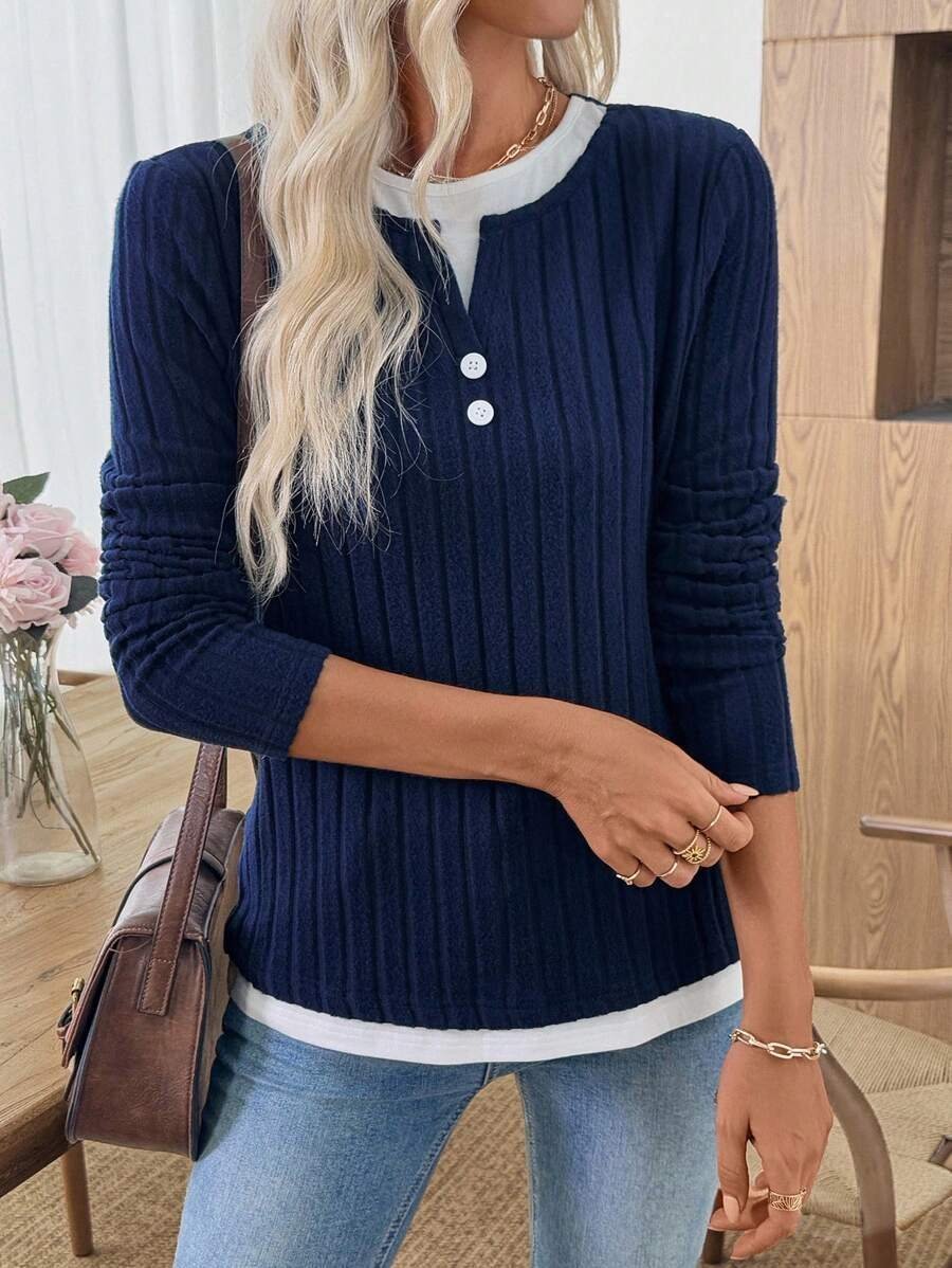 Damen Unifarben Langarm T-Shirts T-Shirt V-Ausschnitt Lässig Frühling/Herbst Oberteile